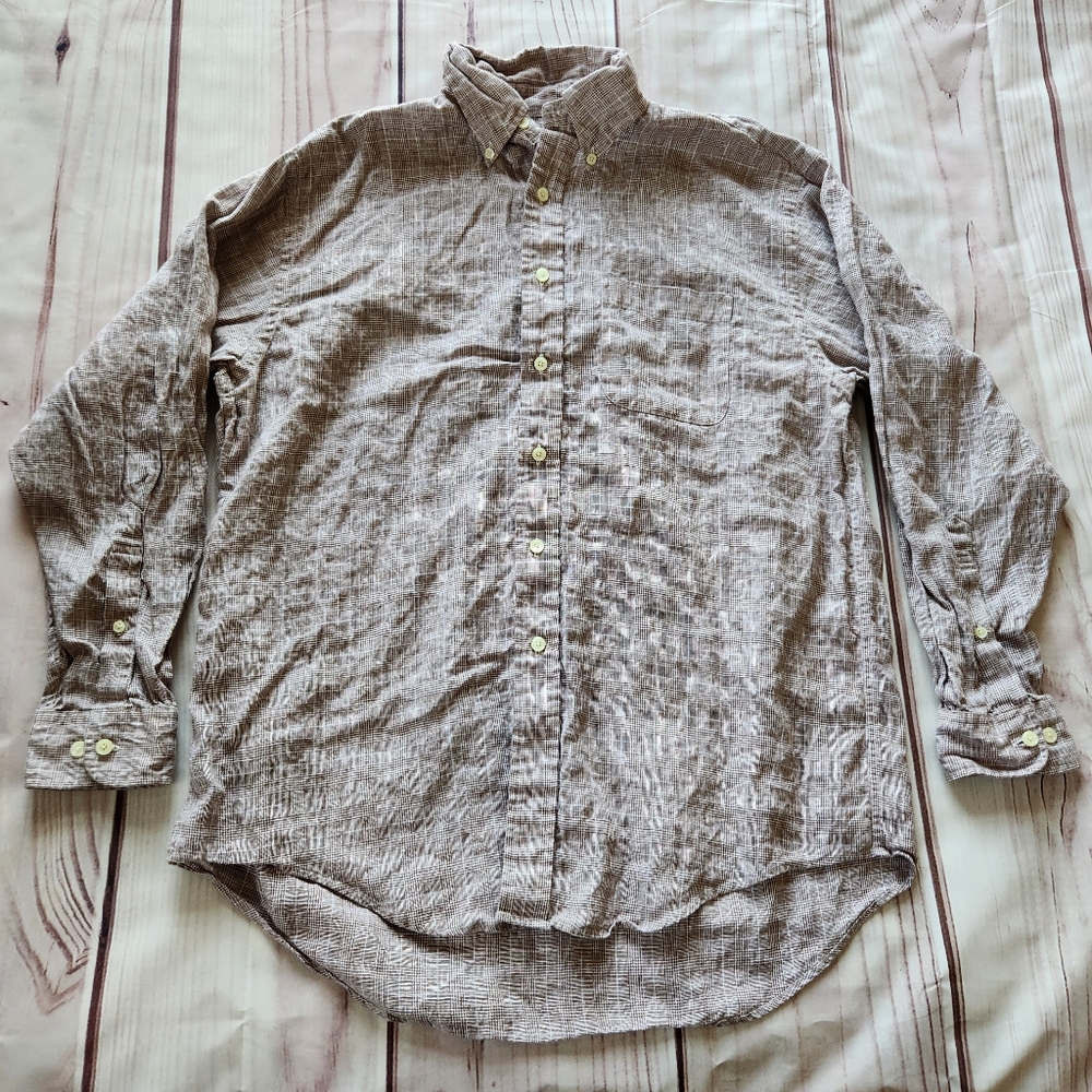 **SOLD** Brooks Brothers 100% Irish Linen Brown Plaid Long Sleeve Shirt Size L - Picture 2 of 6